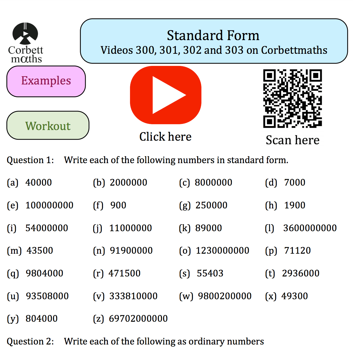 Standard Form Textbook Exercise Corbettmaths Worksheets Library