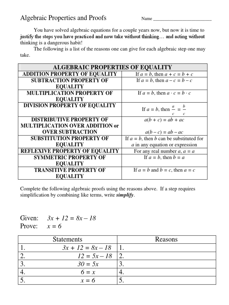 Starting Algebraic Proofs 2 Column PDF Geometry Teaching 