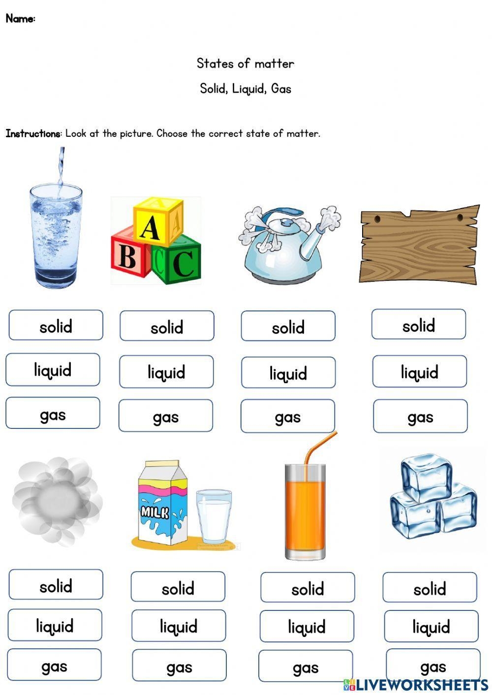 state of matter worksheet