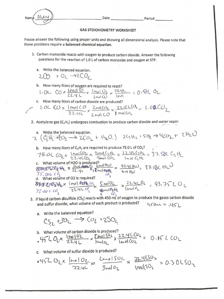 Stoichiometry Worksheet I Answer Key 12 13 pdf Honors Chemistry 