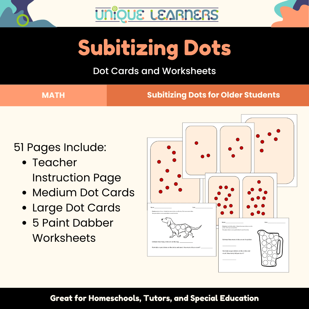 Subitizing Dots Cards And Worksheets Unique Learners