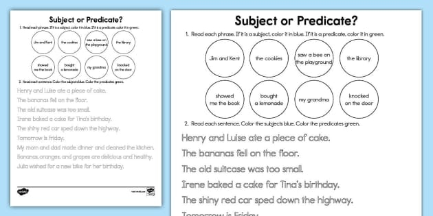 subject predicate worksheet middle school