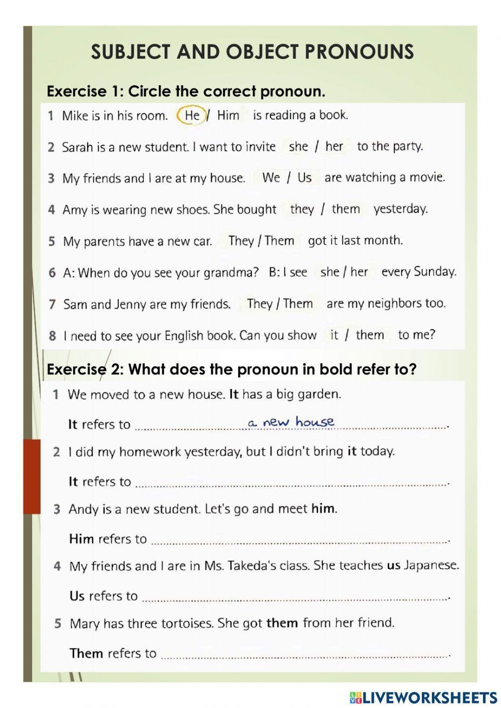 Subject Vs Object Pronouns Worksheet Live Worksheets Worksheets Library