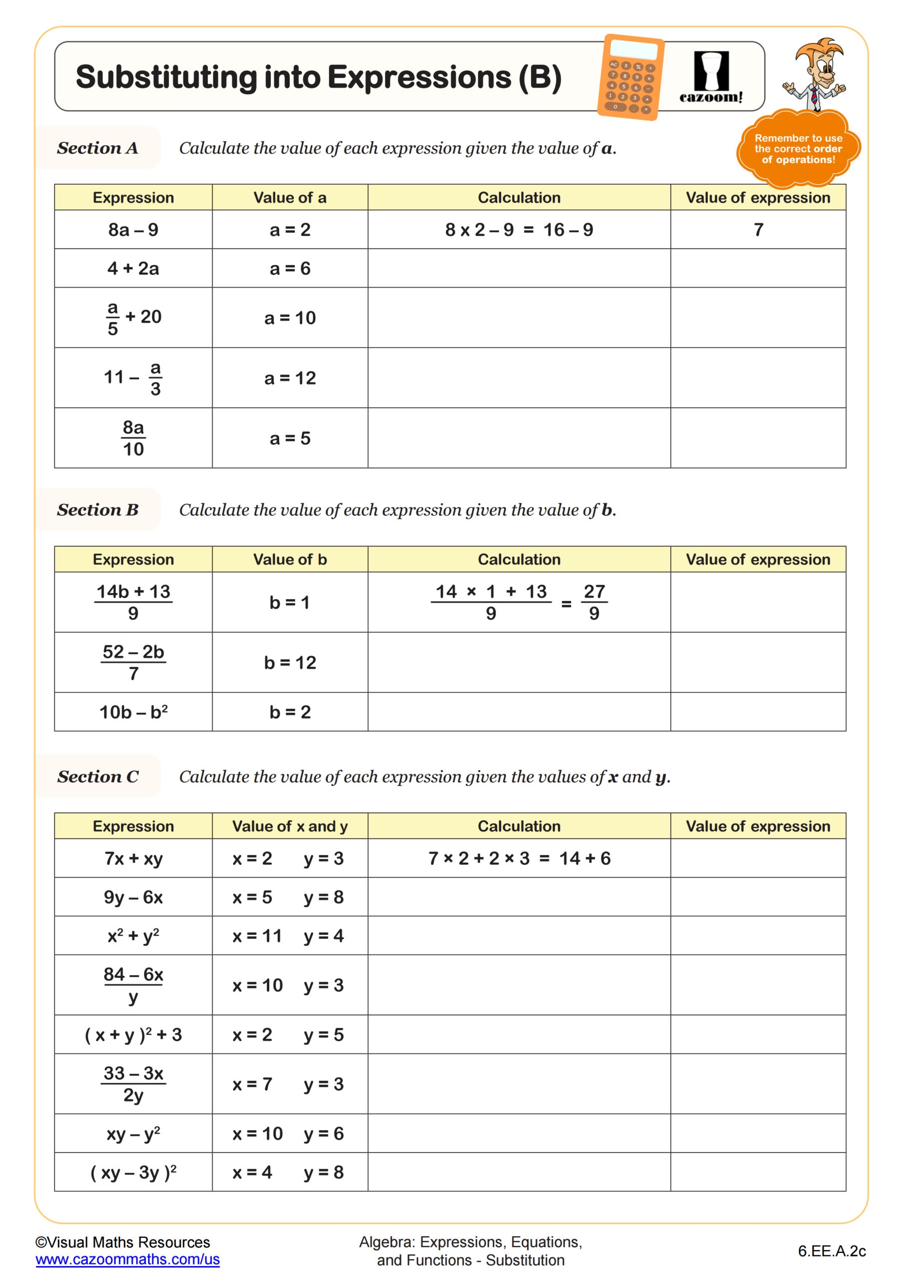 substitution worksheet