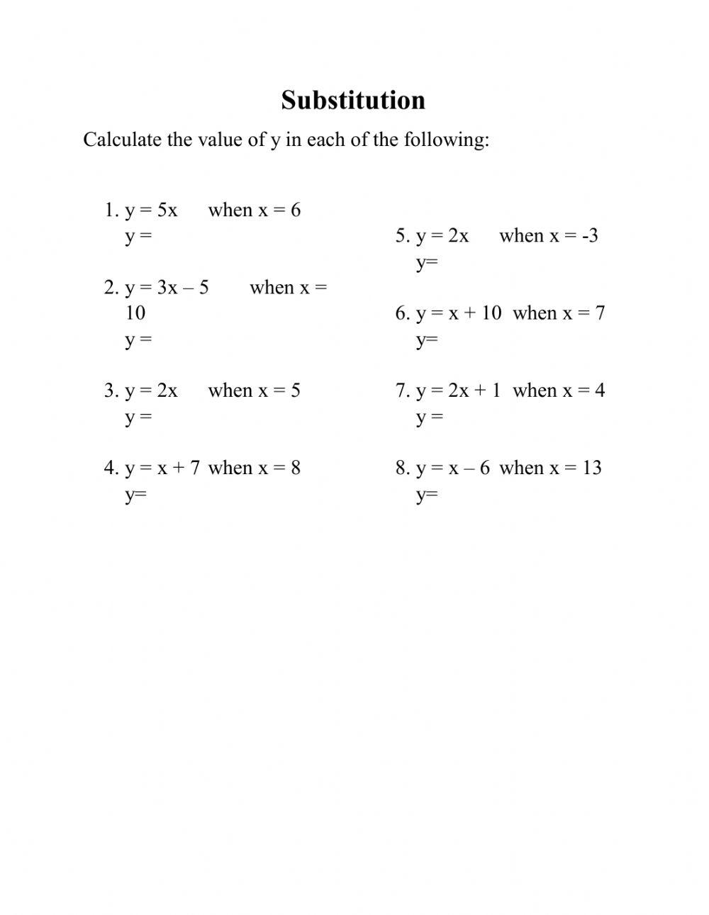 Substitution Algebra Worksheet Live Worksheets Worksheets Library