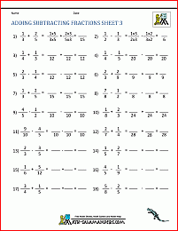 fraction subtraction worksheet