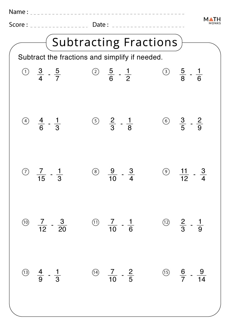 adding and subtracting fractions worksheets pdf with answers