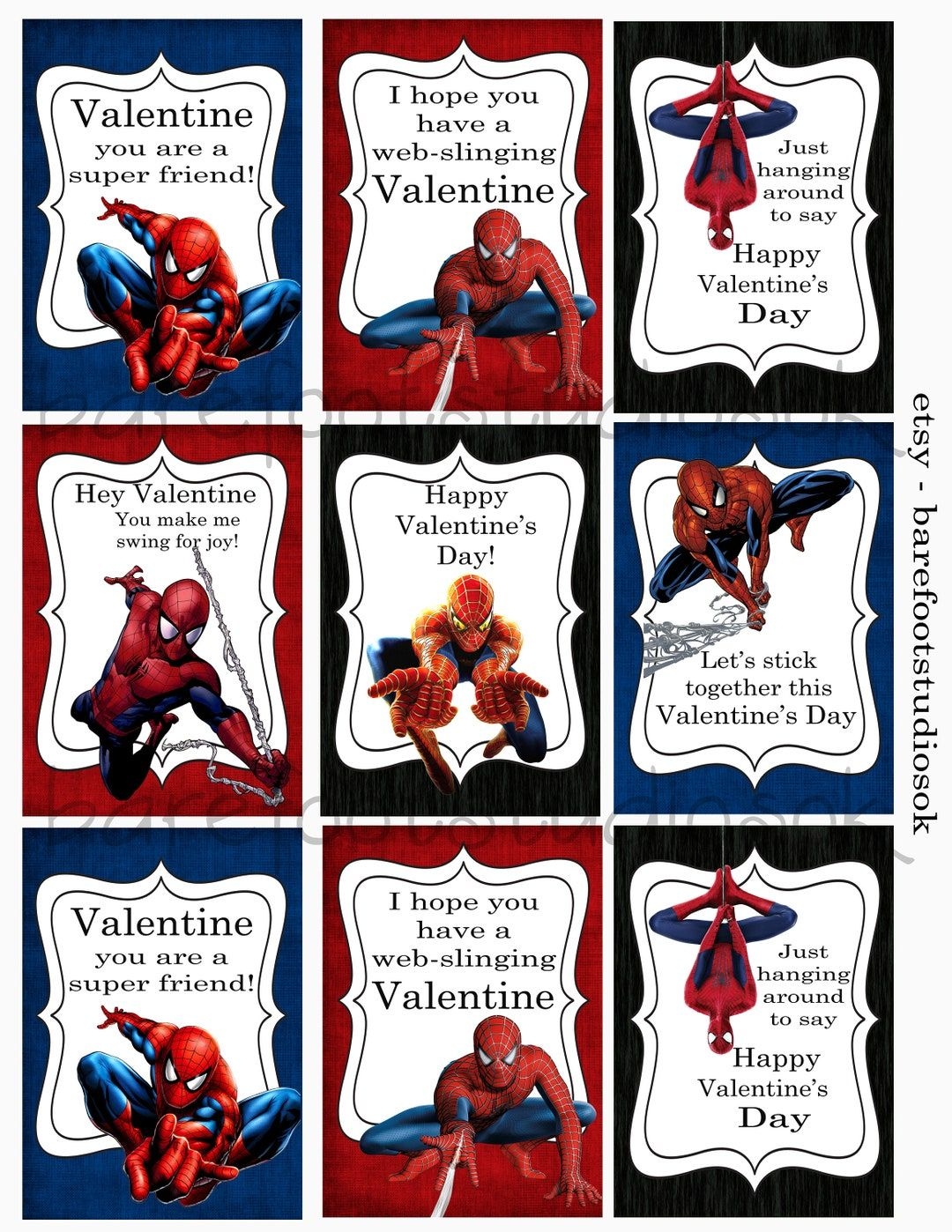 Super Hero Valentine Spiderman Printable Valentines 8 5x11 Etsy 