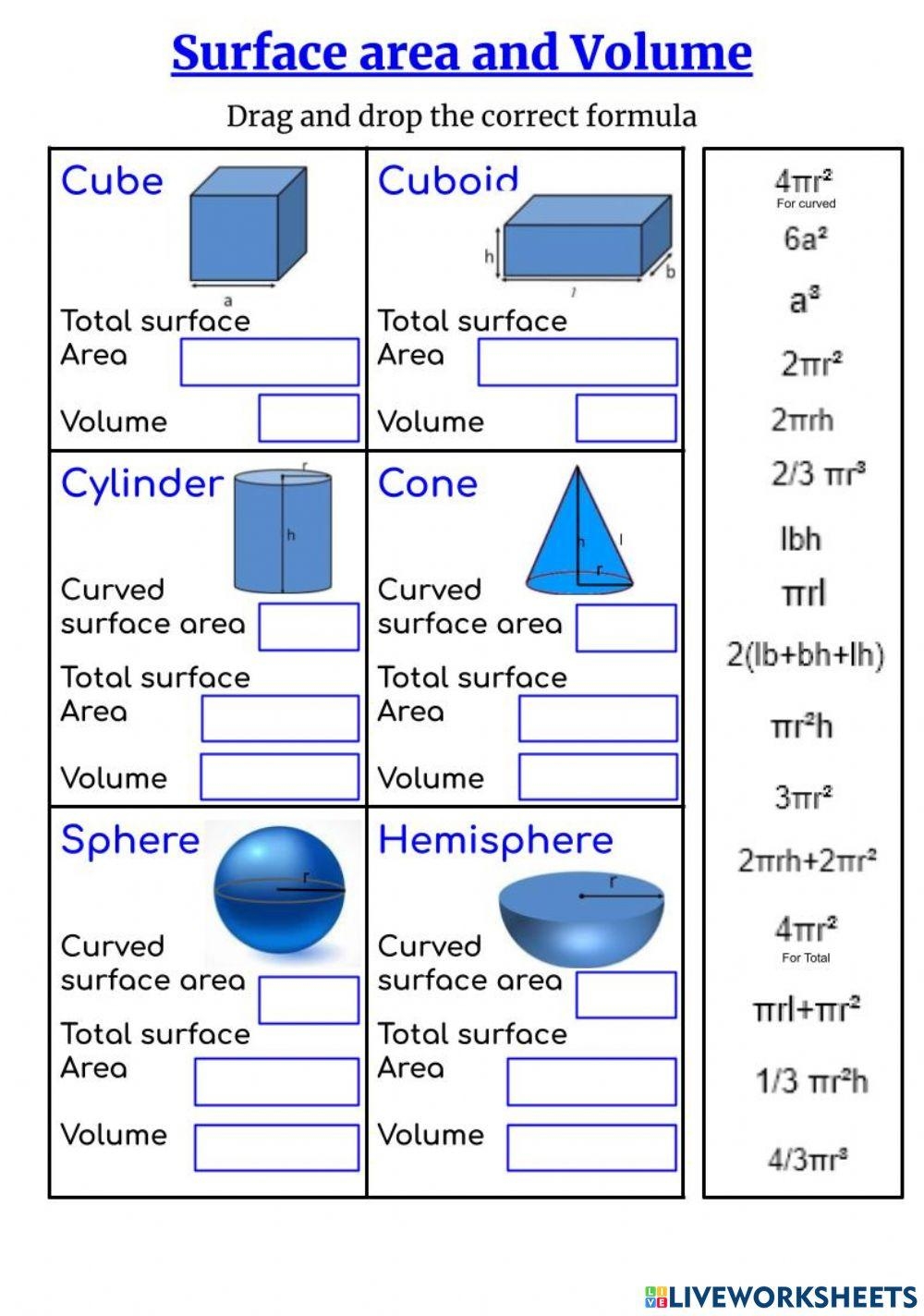 Surface Area And Volume Worksheet For 9th 10th Grade Lesson Planet 