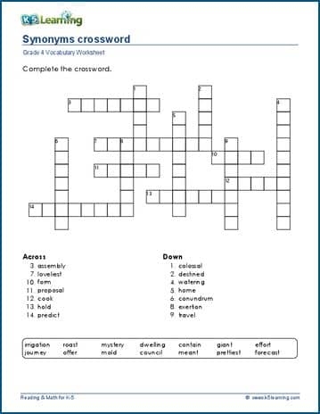 Synonym Crossword Puzzle Worksheets Worksheets For Kindergarten