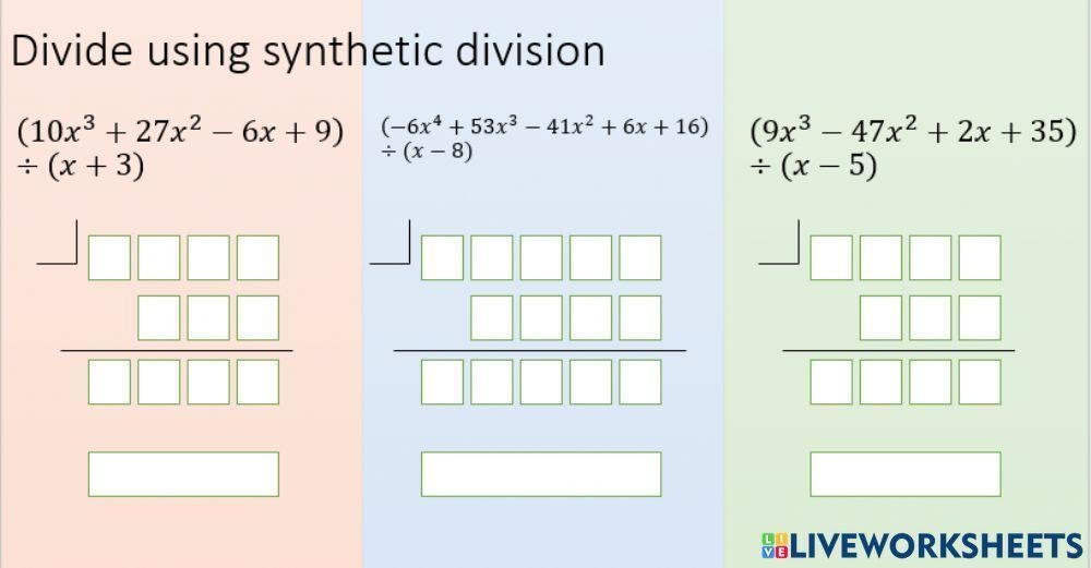 Synthetic Division Practice Worksheet editable And Fillable Resource 