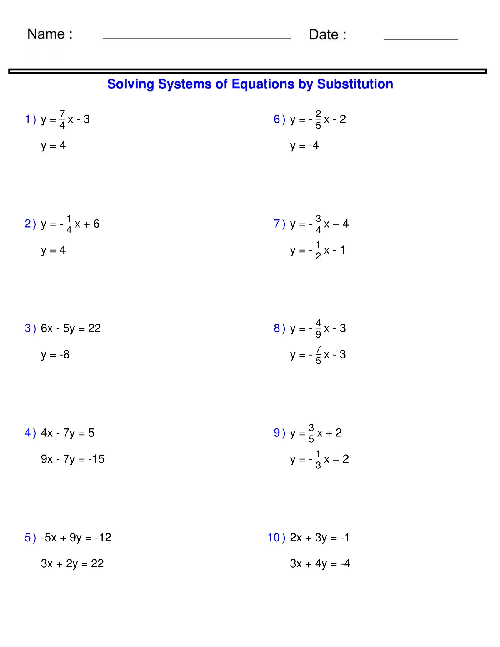 systems of equations story problems worksheet