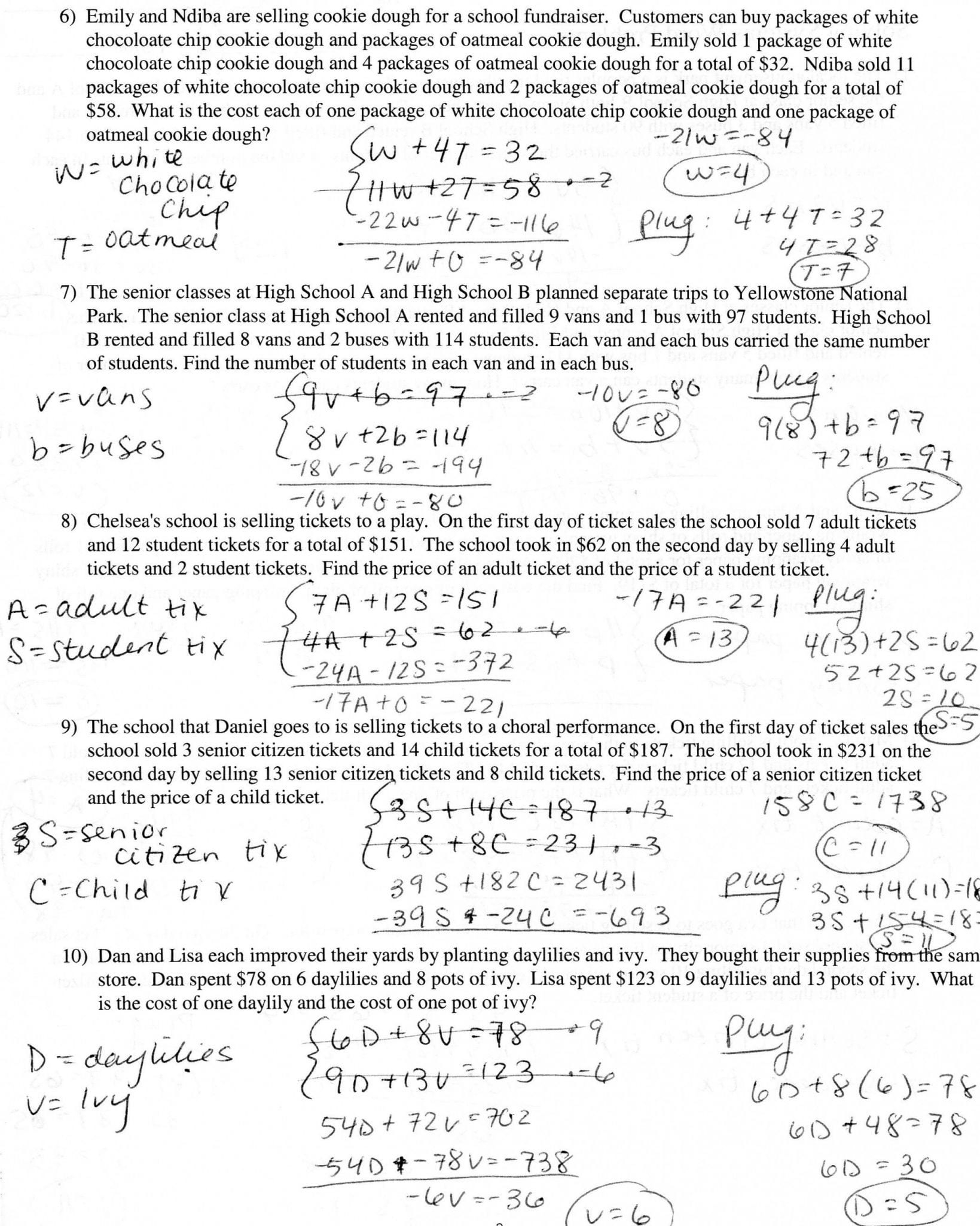 Systems Of Linear Equations Word Problems Worksheet Db excel