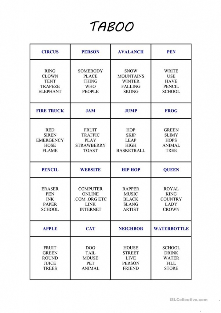 taboo cards printable pdf