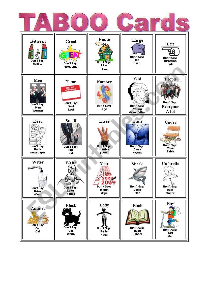 Taboo Cards Printable