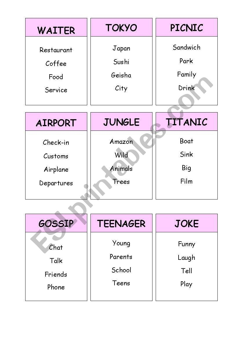 Taboo Game Cards ESL Worksheet By Rebs