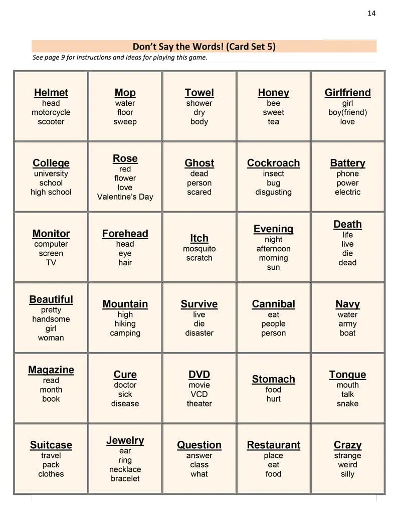 Taboo Game Cards Printable