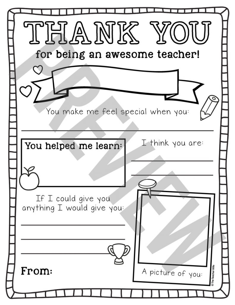 Teacher Appreciation Thank You Letter Template Worksheet 