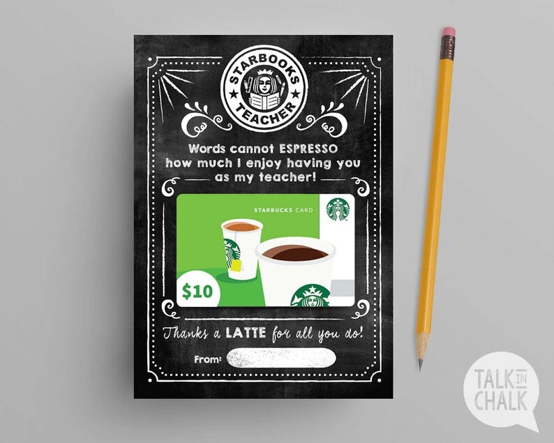 Teacher Starbucks Gift Card Printable