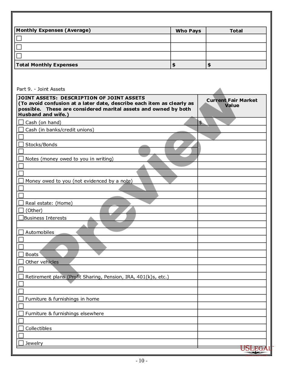 texas divorce property division worksheet