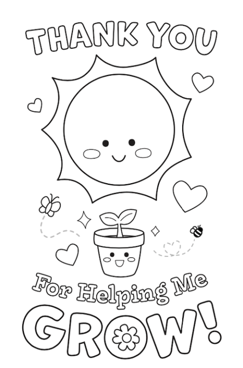 Thank You For Helping Me Grow Coloring Page Little Bee Family