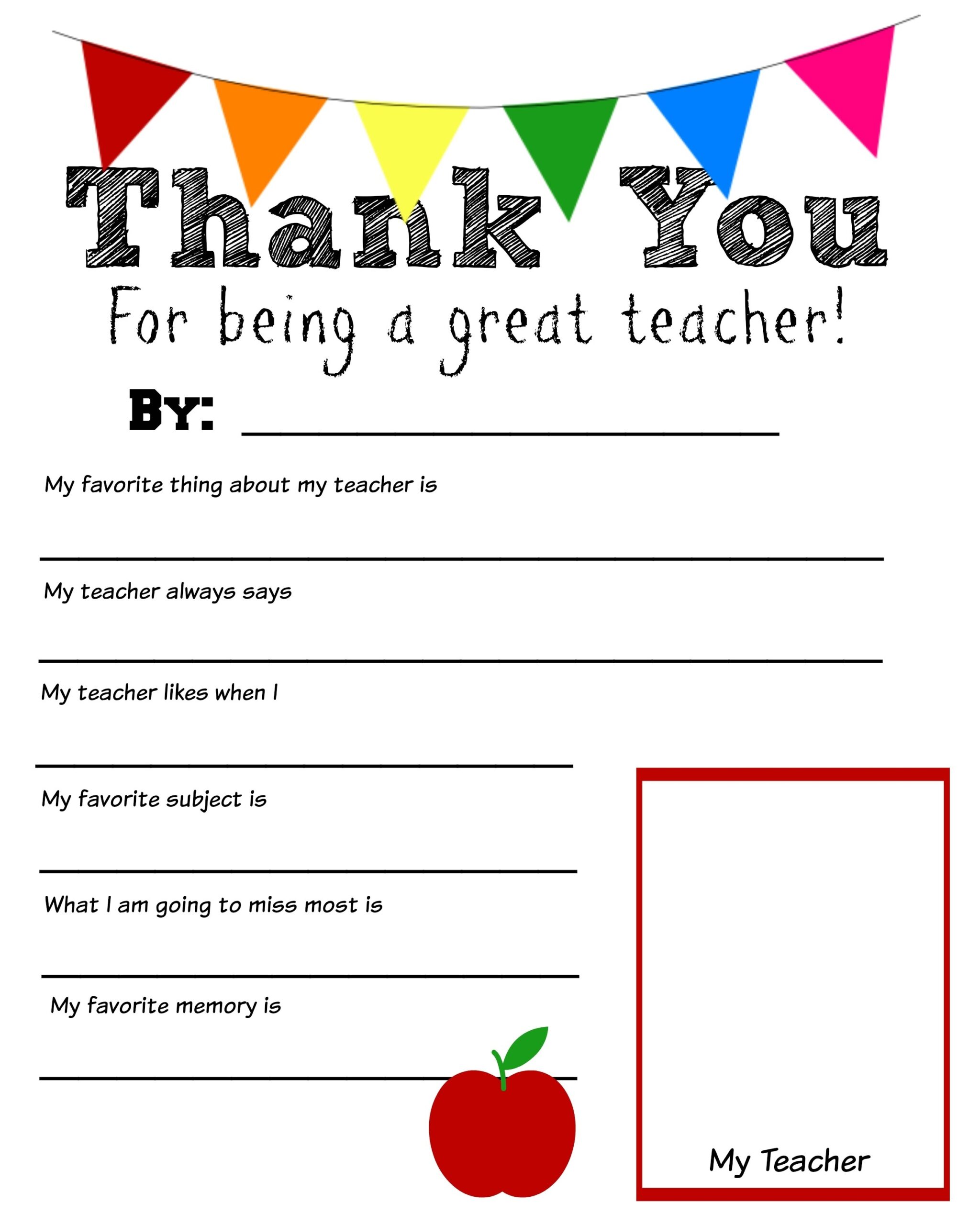 Thank You Teacher Free Printable Free Teacher Appreciation Week