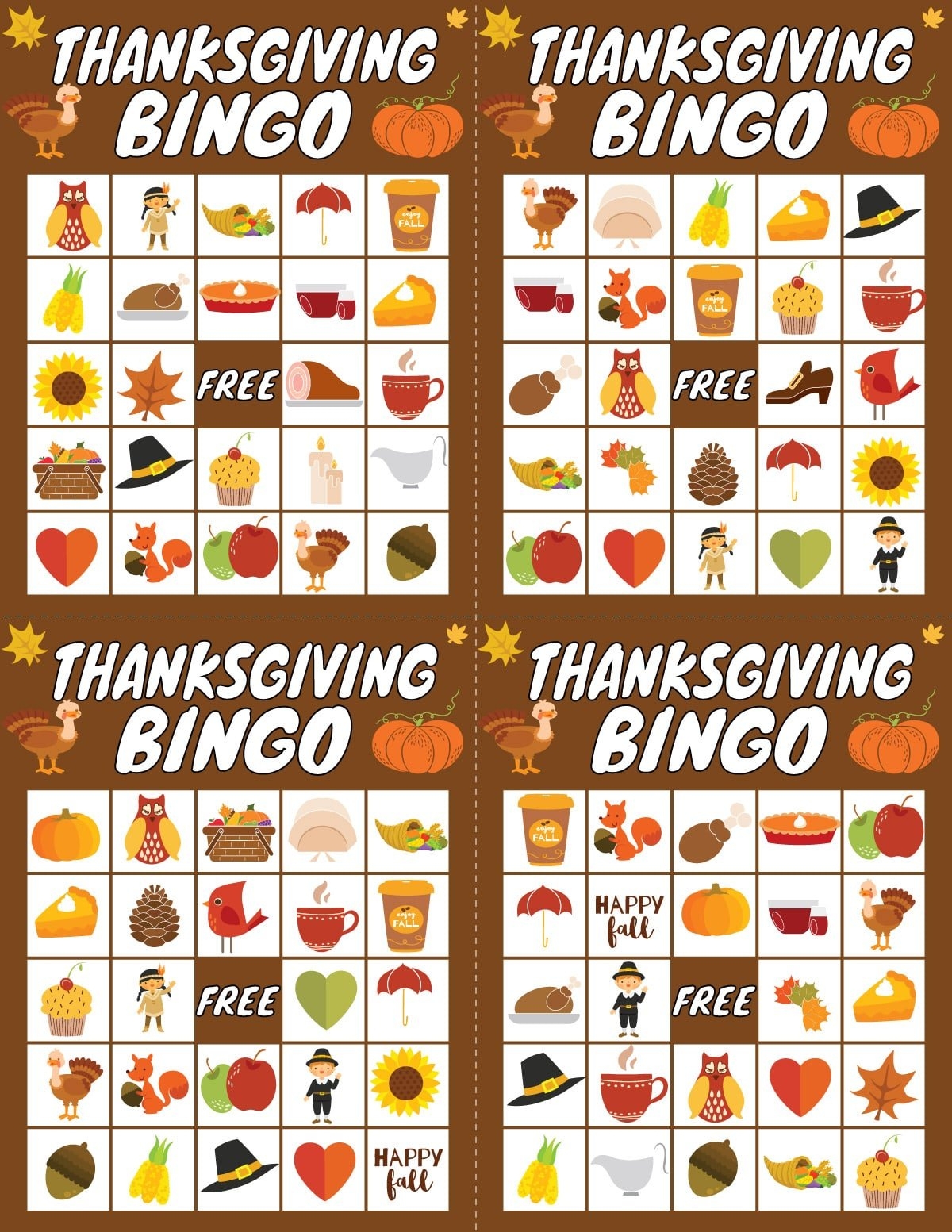 Thanksgiving Bingo Cards Printable Free Printable