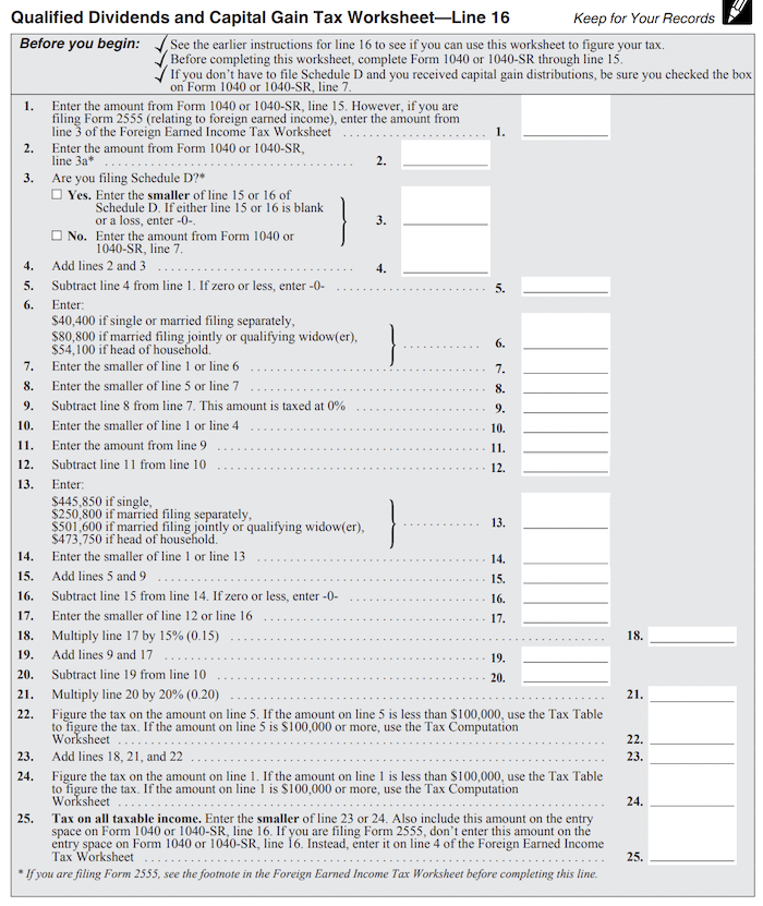 The Qualified Dividends Capital Gain Tax Worksheet White Coat