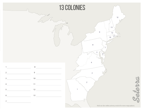 The U S 13 Colonies Printables Seterra Worksheets Library