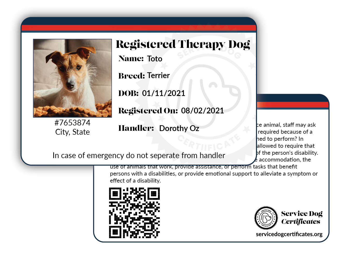 service dog printable id card