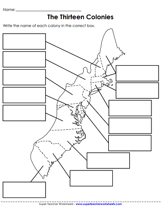 13 colonies map worksheet