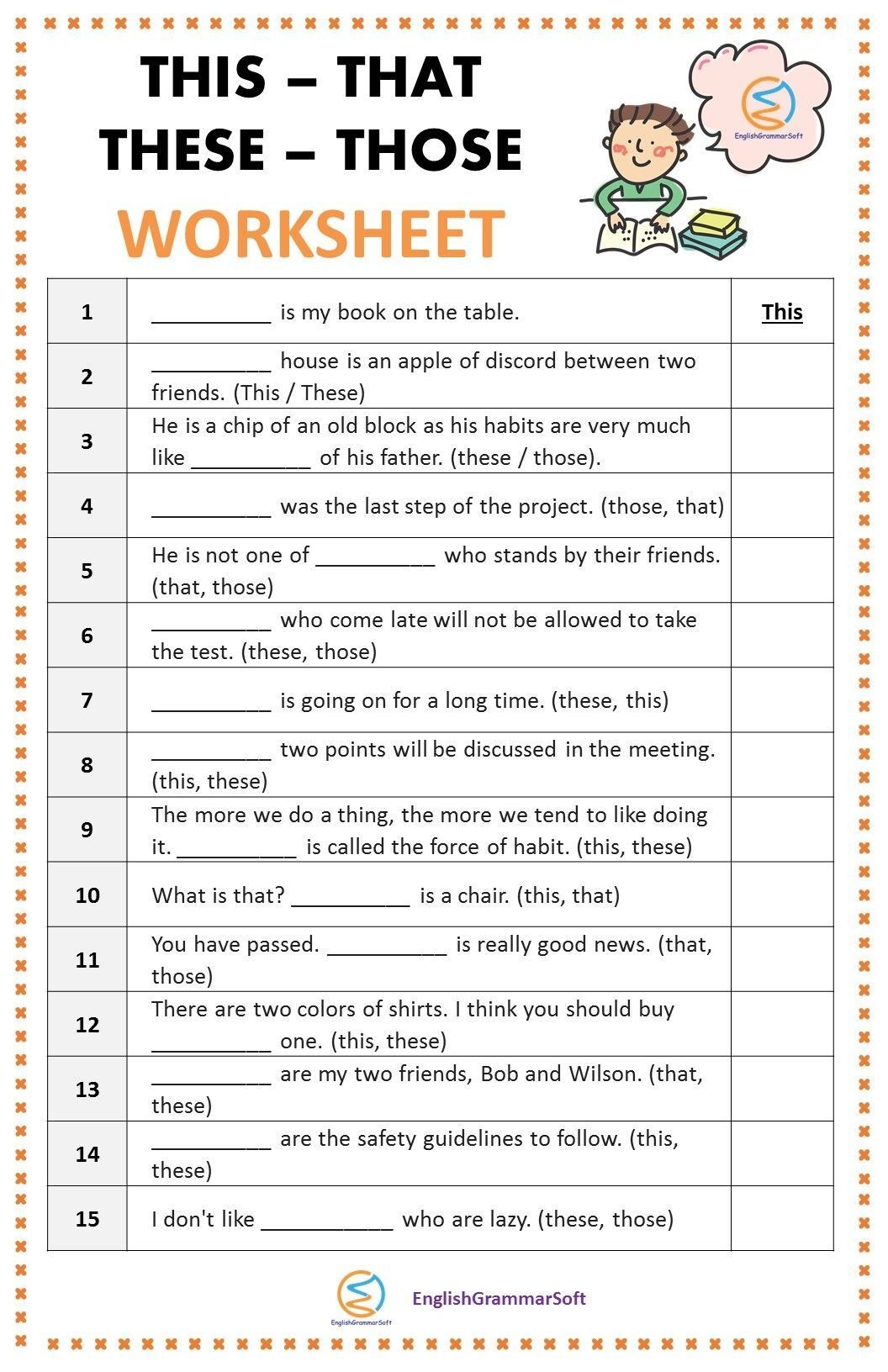 This That These Those Worksheet With Answers English Grammar