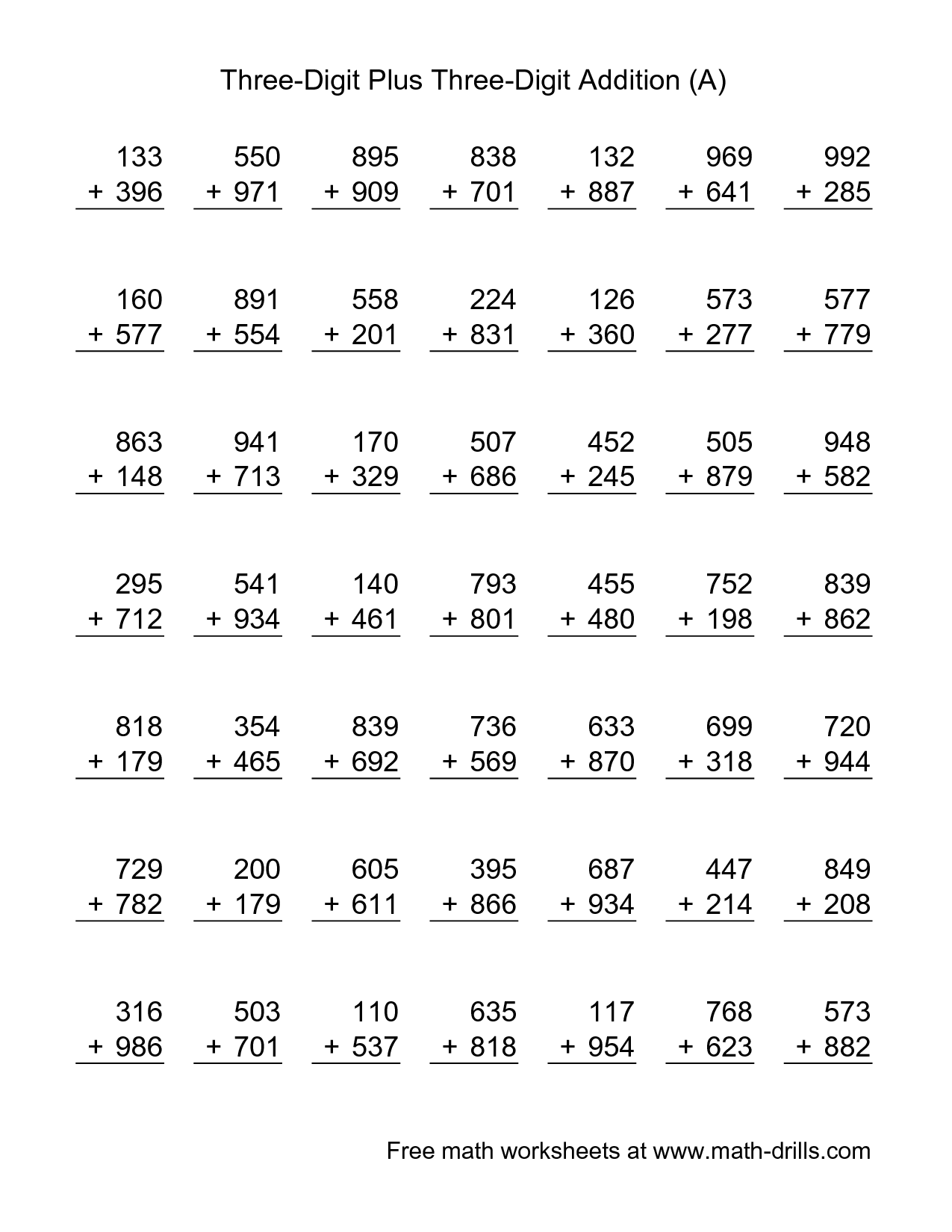 Three Digit Addition And Subtraction With Regrouping Worksheets 