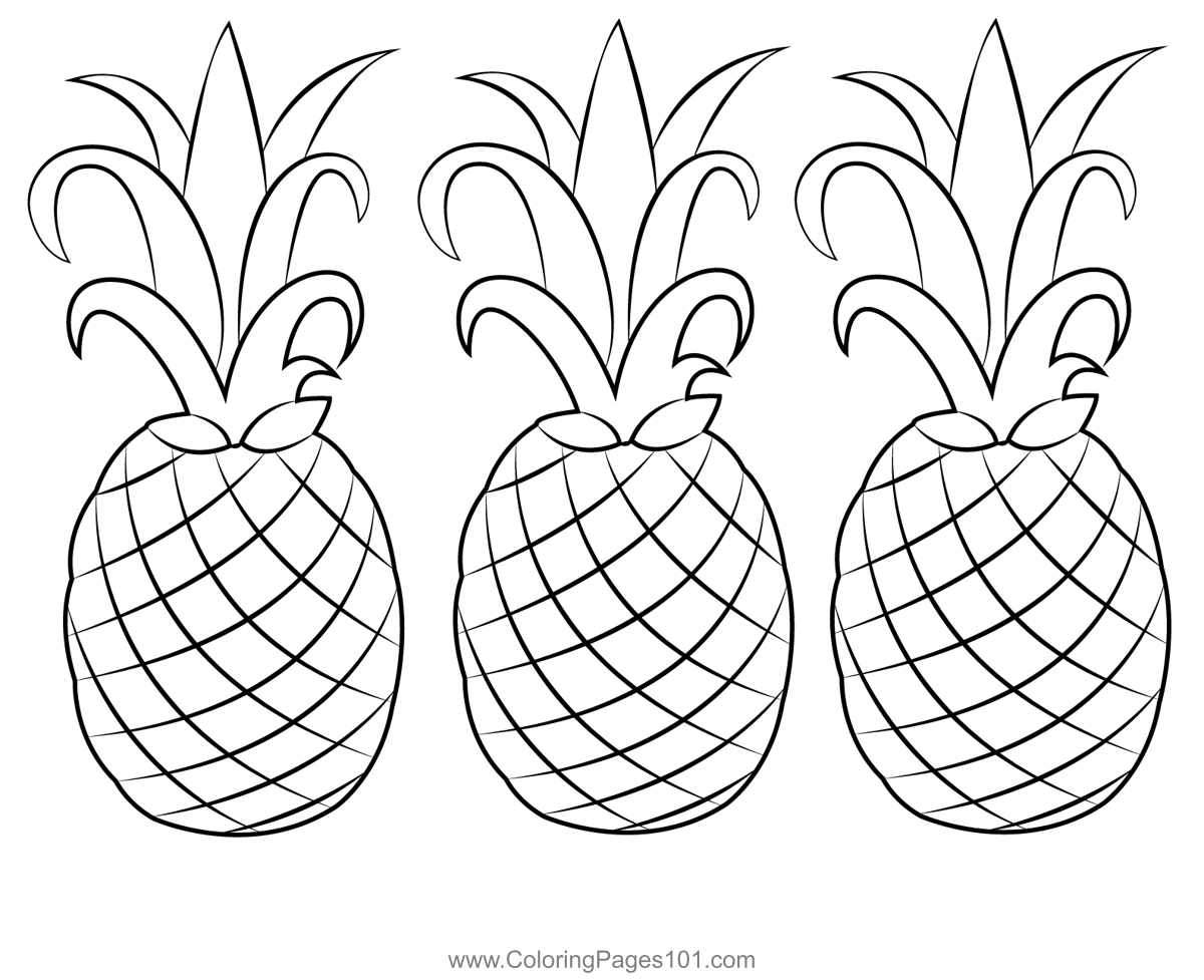 Three Pineapples Coloring Page For Kids Free Pineapple Printable 
