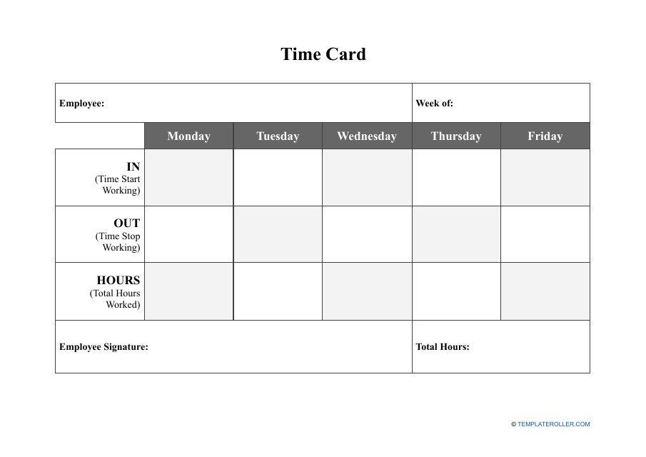 time card template free printable