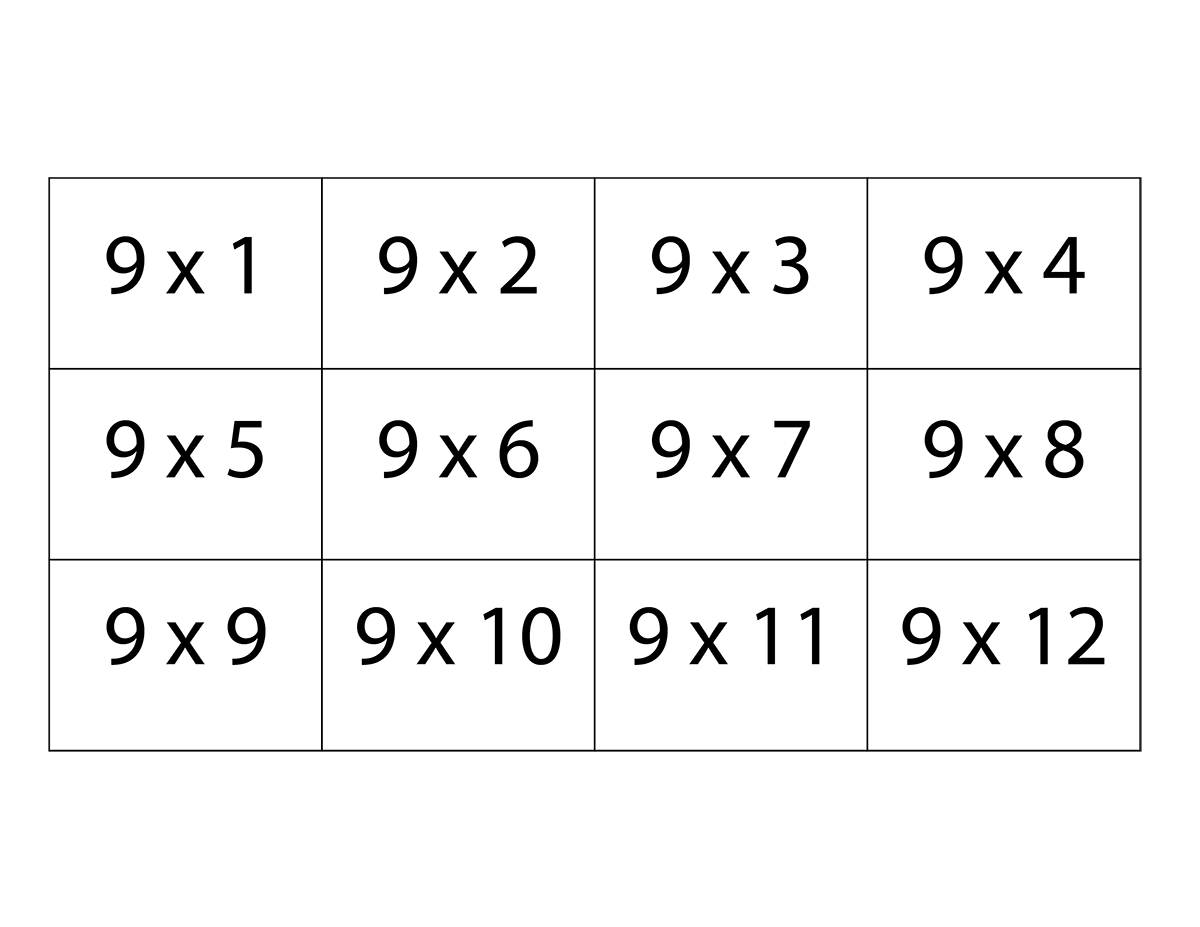 Times Tables Flash Cards Printable