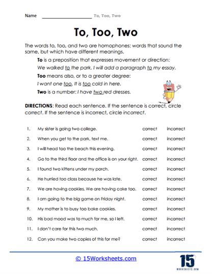 To Too Two Worksheets 15 Worksheets Worksheets Library