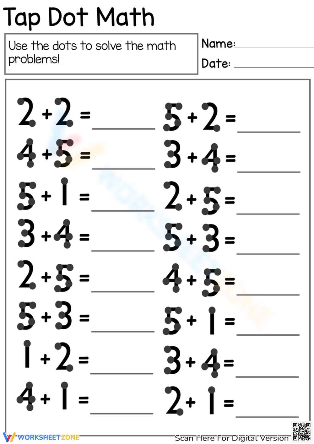 touch math addition worksheets