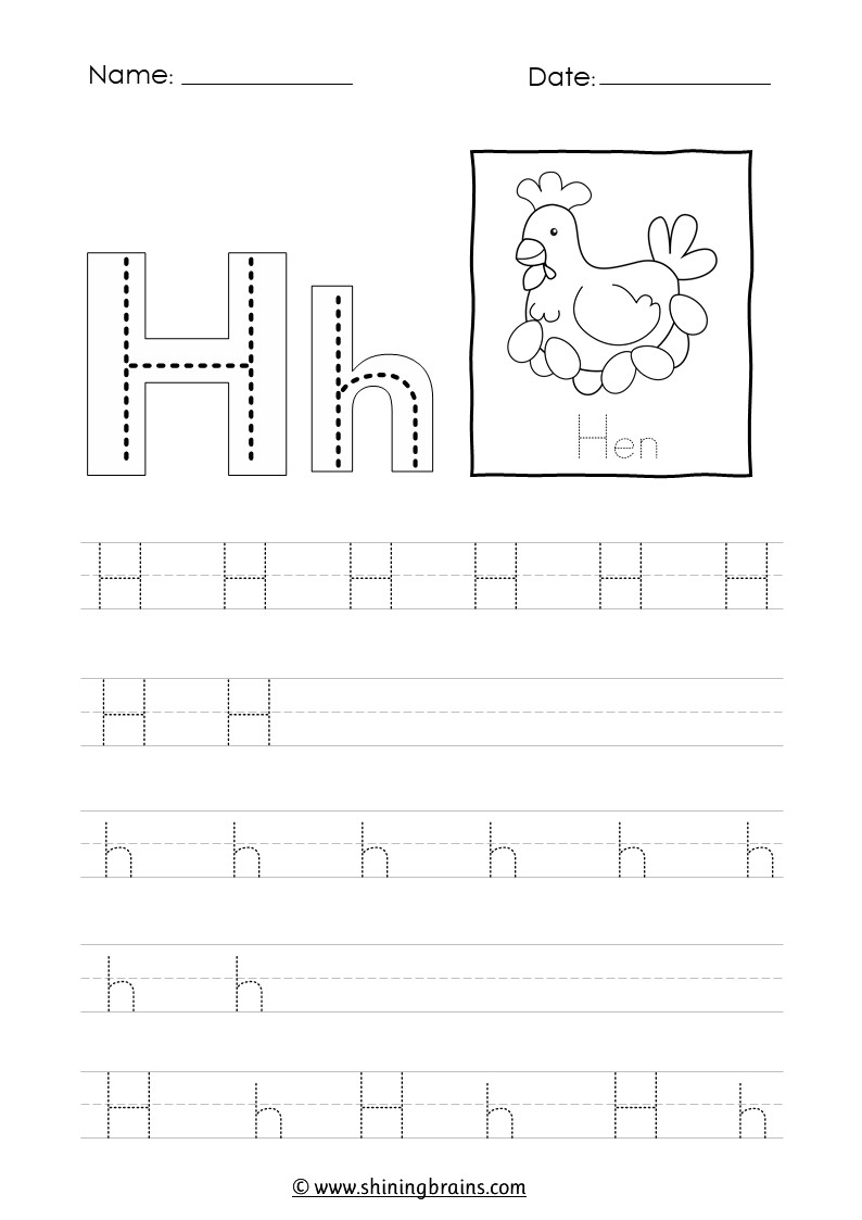 worksheet of letter h