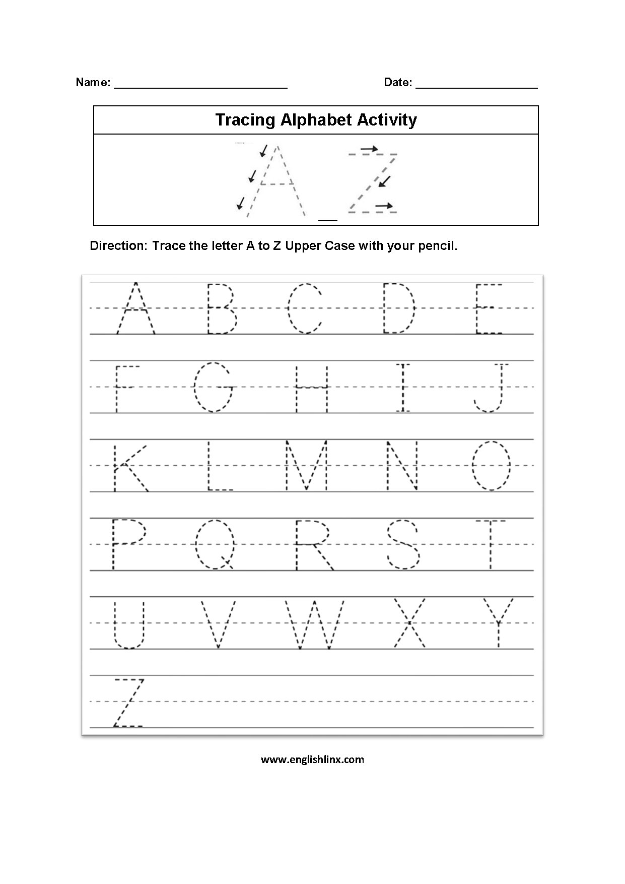 Tracing Uppercase Alphabets Worksheets Alphabet Tracing Worksheets