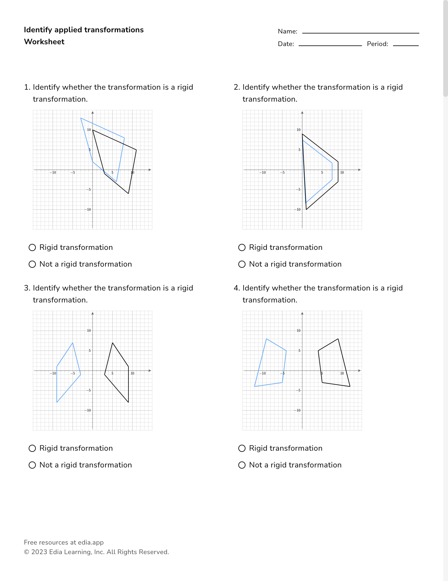 translations geometry worksheet