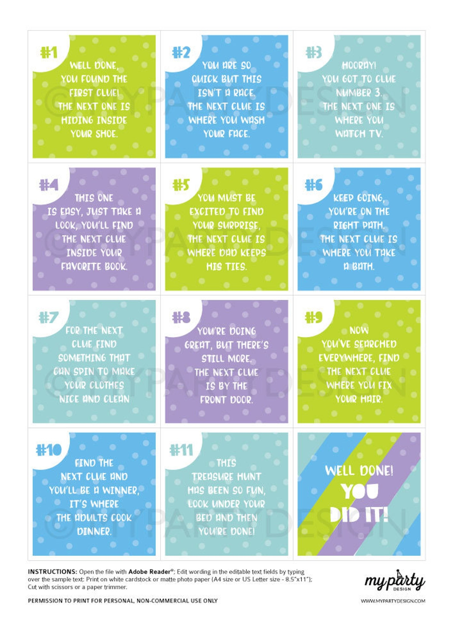Treasure Hunt Clue Cards Printable