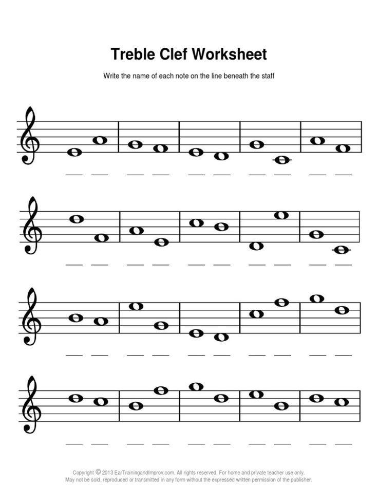 Treble Clef Notes Worksheet For Music Students
