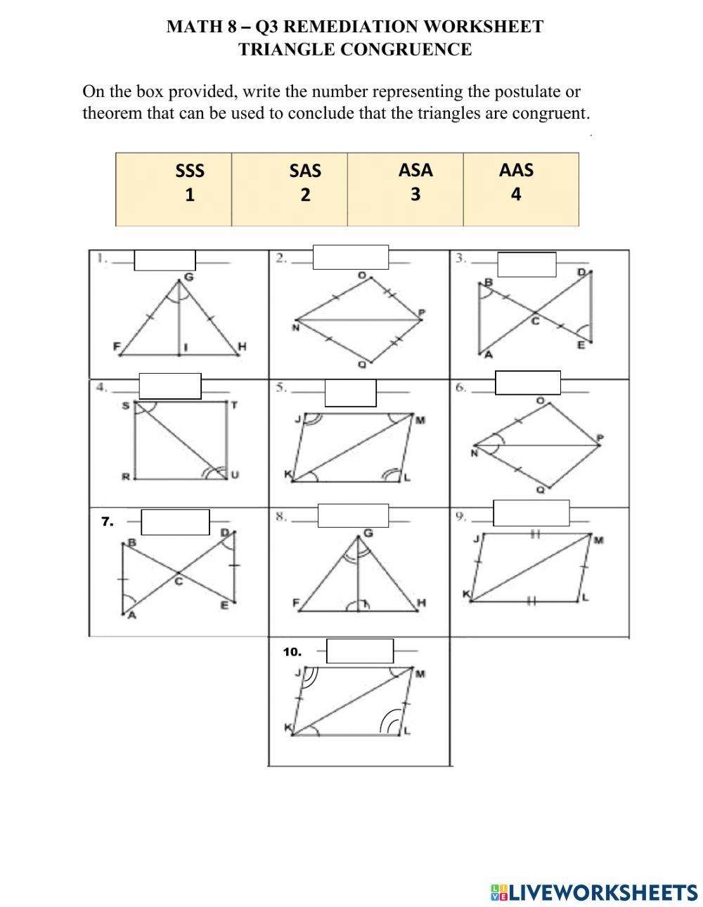Triangle Congruence Worksheet Worksheets Library