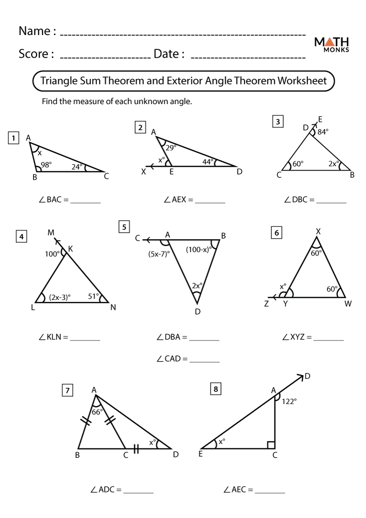 angle sum triangle worksheet