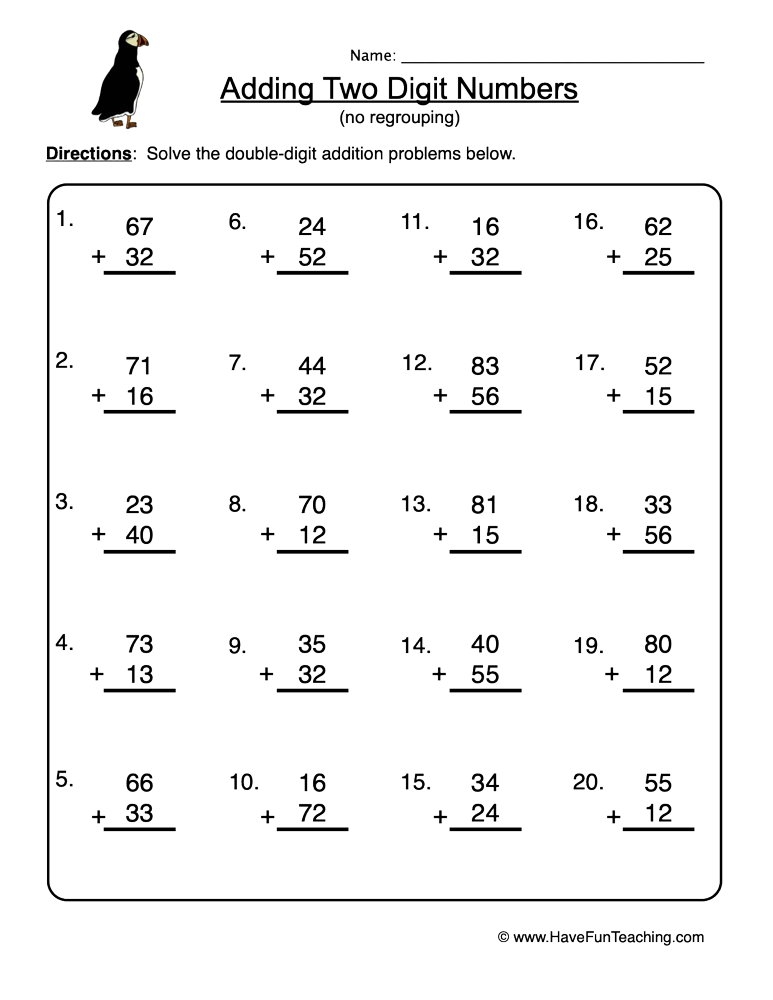 Two Digit Addition With Regrouping Worksheets Worksheets Library 