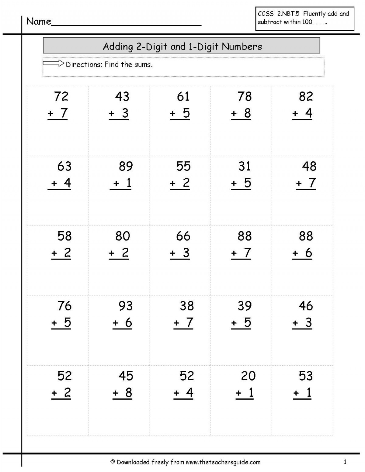 two digit addition worksheet