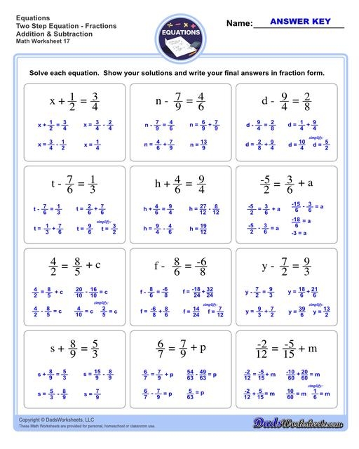 equations with fractions worksheet