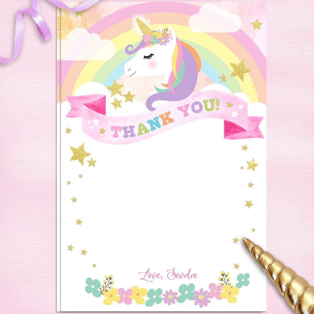 Unicorn Thank You Card Printable Card Template