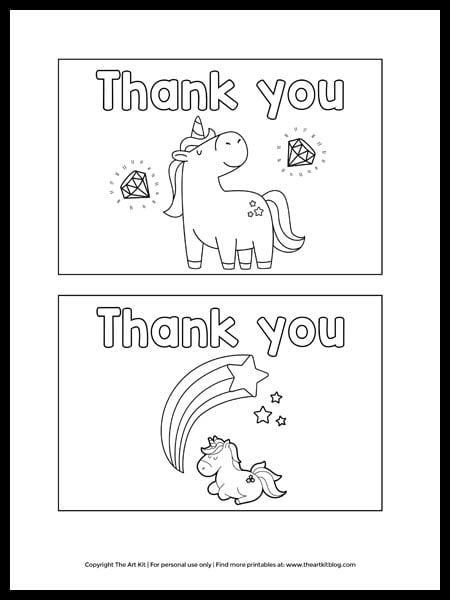 unicorn thank you cards printable
